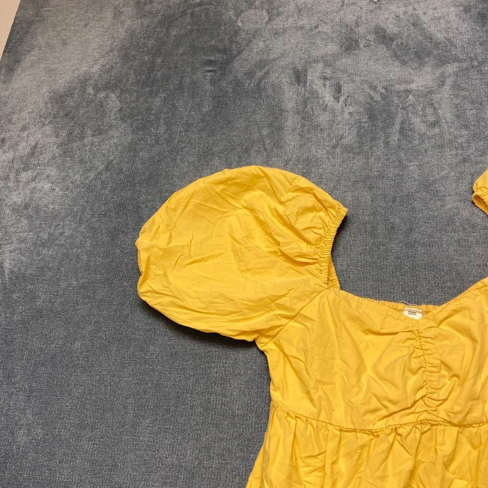 Billabong Mini Sundress Girls Medium Yellow Pleated Puff Sleeve Smocked Back